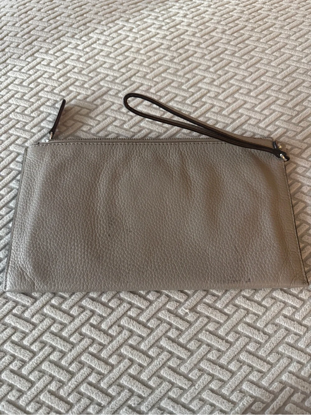 Michael Kors Light Gray  Pebbled Leather Wristlet Clutch